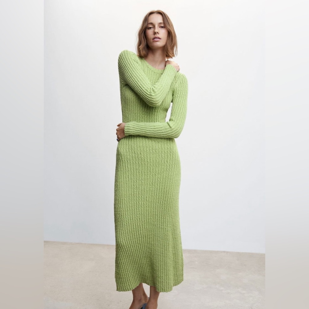 Green Ribbed Knit Dress